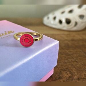 Coach initial C ring size 6 in Pink monogram logo Gold ring